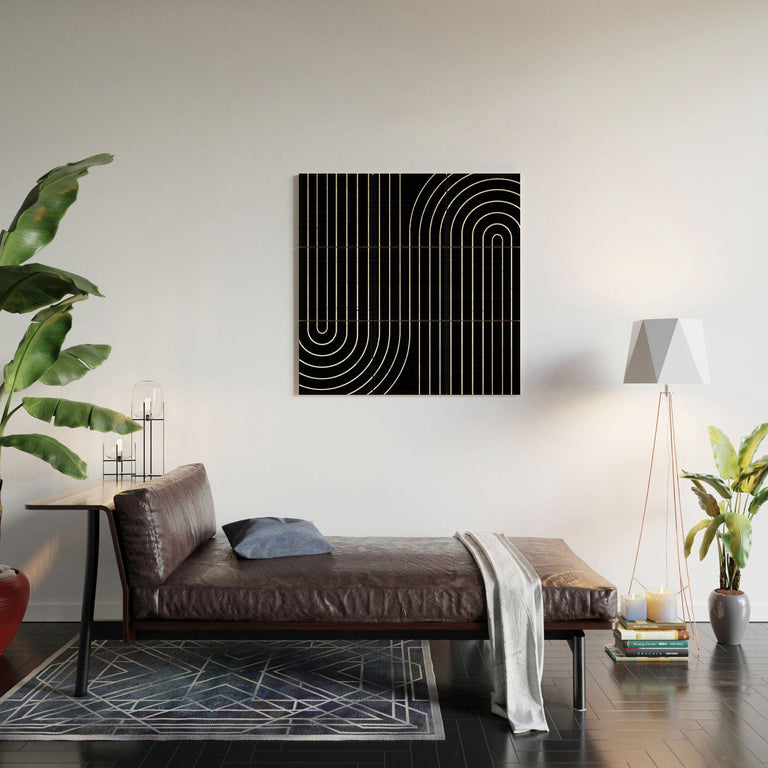 Minimal Line Curvature Black Wood Wall Mural