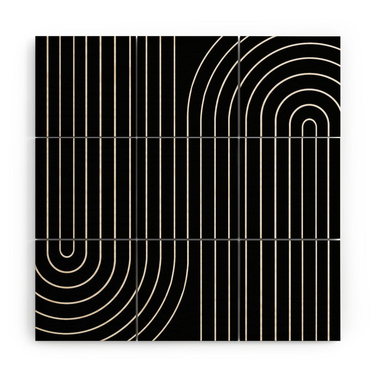Minimal Line Curvature Black Wood Wall Mural