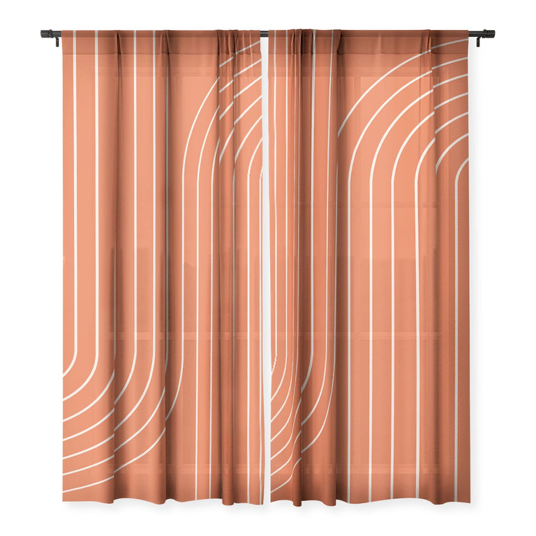 MINIMAL LINE CURVATURE CORAL SHEER NON REPEAT WINDOW CURTAIN