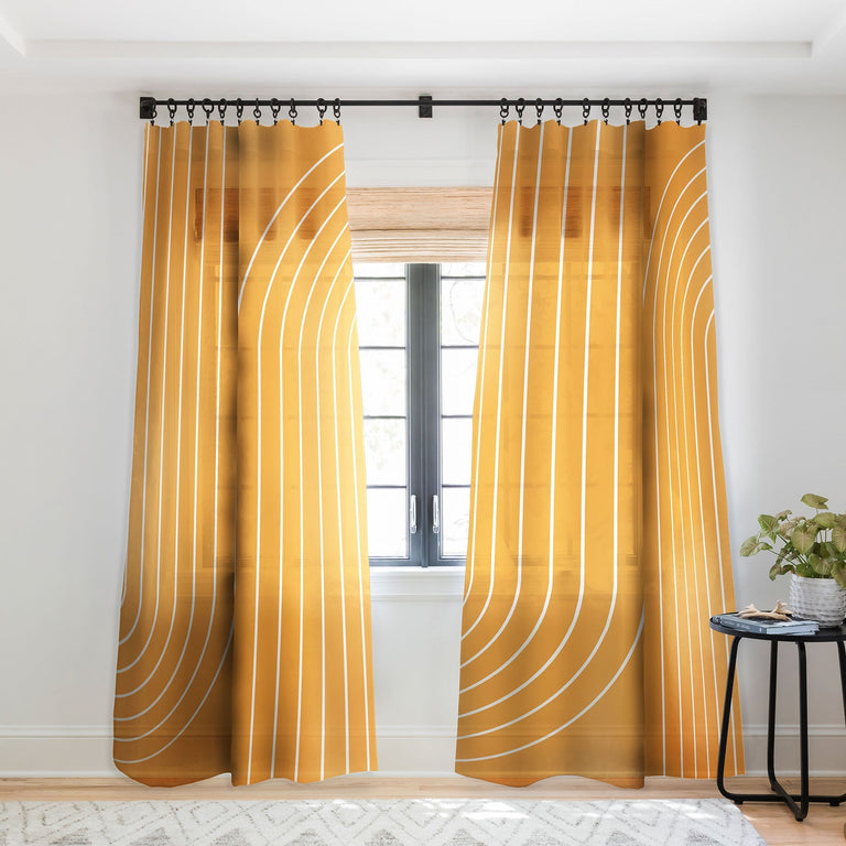 MINIMAL LINE CURVATURE GOLD SHEER NON REPEAT WINDOW CURTAIN