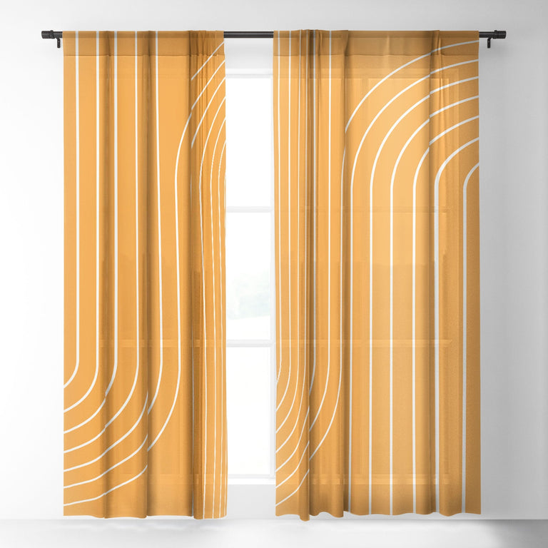 MINIMAL LINE CURVATURE GOLD SHEER NON REPEAT WINDOW CURTAIN