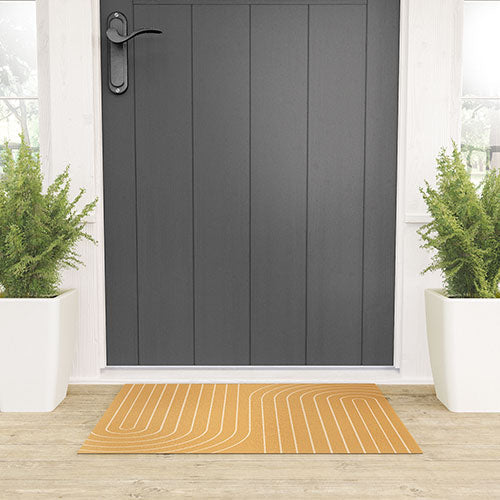 Minimal Line Curvature Orange Welcome Mat
