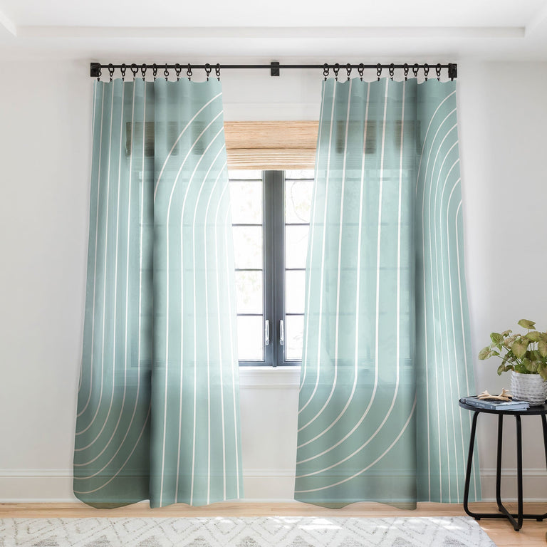 MINIMAL LINE CURVATURE SAGE SHEER NON REPEAT WINDOW CURTAIN