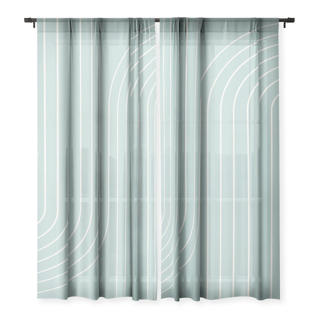 MINIMAL LINE CURVATURE SAGE SHEER NON REPEAT WINDOW CURTAIN