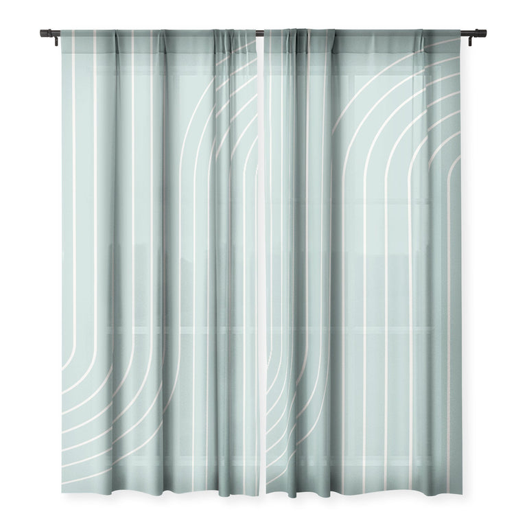 MINIMAL LINE CURVATURE SAGE SHEER NON REPEAT WINDOW CURTAIN