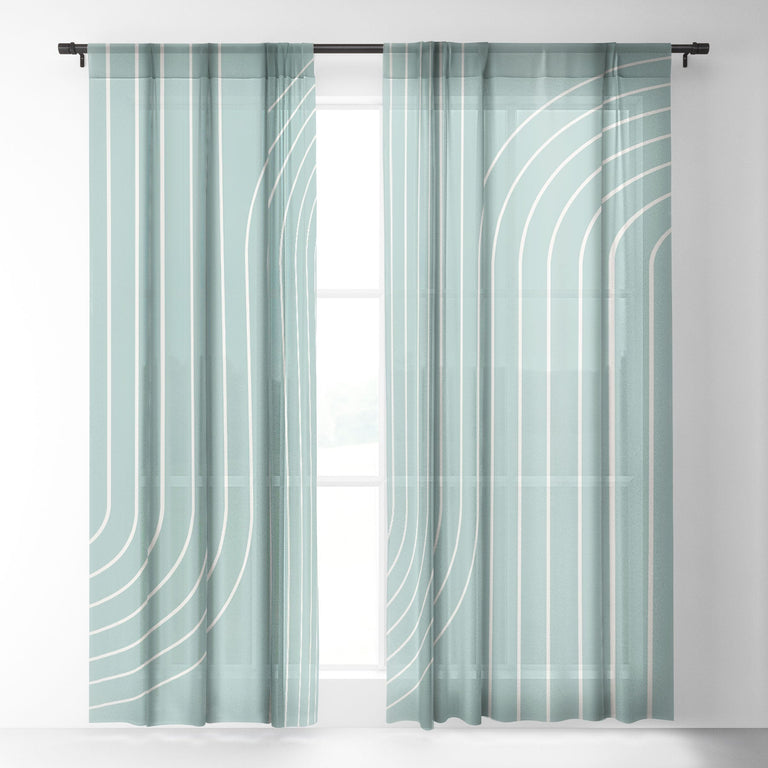 MINIMAL LINE CURVATURE SAGE SHEER NON REPEAT WINDOW CURTAIN