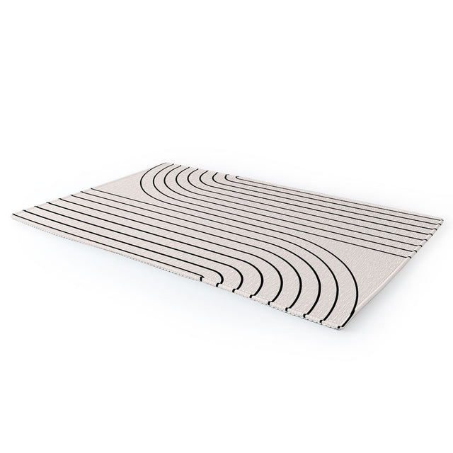 Minimal Line Curvature White Area Rug