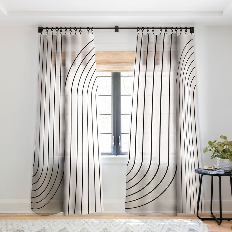 MINIMAL LINE CURVATURE WHITE SHEER NON REPEAT WINDOW CURTAIN