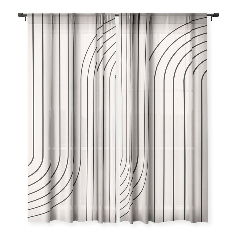 MINIMAL LINE CURVATURE WHITE SHEER NON REPEAT WINDOW CURTAIN