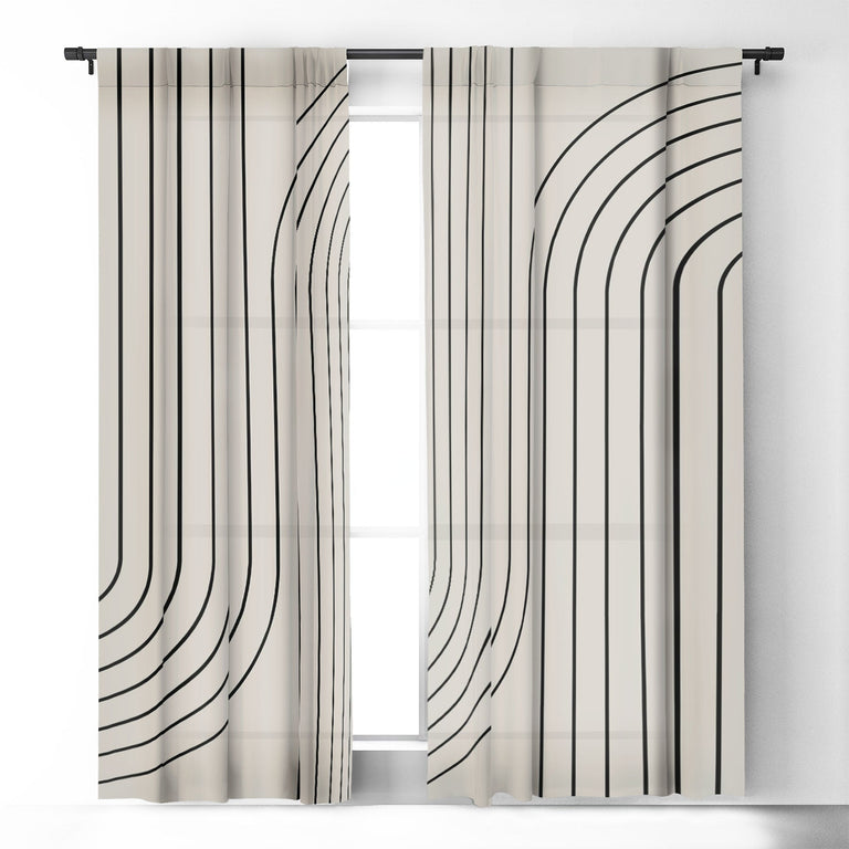 MINIMAL LINE CURVATURE WHITE BLACKOUT NON REPEAT WINDOW CURTAIN