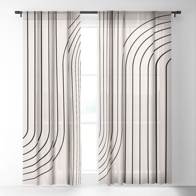 MINIMAL LINE CURVATURE WHITE SHEER NON REPEAT WINDOW CURTAIN
