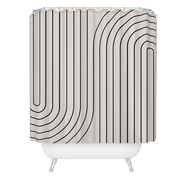 COLOUR POEMS MINIMAL LINE CURVATURE WHITE SHOWER CURTAIN