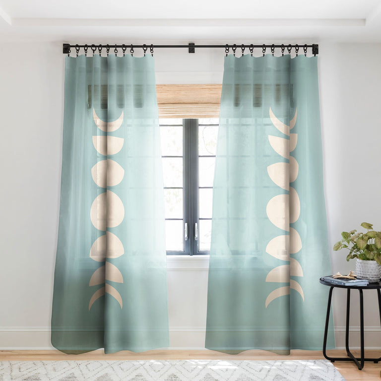 MINIMAL MOON PHASES SAGE SHEER NON REPEAT WINDOW CURTAIN