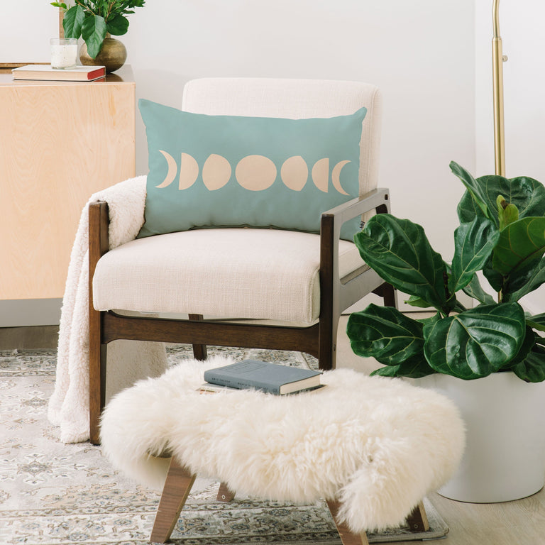 MINIMAL MOON PHASES SAGE THROW PILLOW