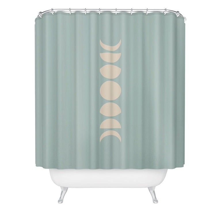 COLOUR POEMS MINIMAL MOON PHASES SAGE SHOWER CURTAIN