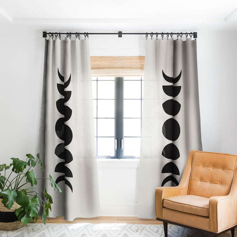 MINIMAL MOON PHASES WHITE BLACKOUT NON REPEAT WINDOW CURTAIN