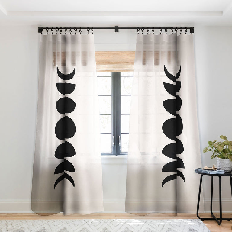 MINIMAL MOON PHASES WHITE SHEER NON REPEAT WINDOW CURTAIN