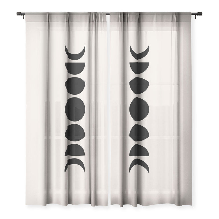 MINIMAL MOON PHASES WHITE SHEER NON REPEAT WINDOW CURTAIN