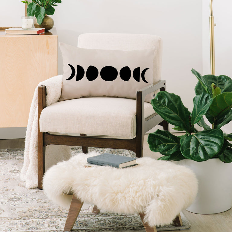 MINIMAL MOON PHASES WHITE THROW PILLOW