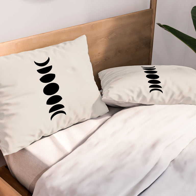 MINIMAL MOON PHASES WHITE PILLOW SHAMS