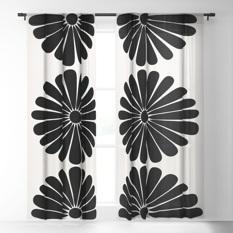 RETRO DAISY I SHEER NON REPEAT WINDOW CURTAIN