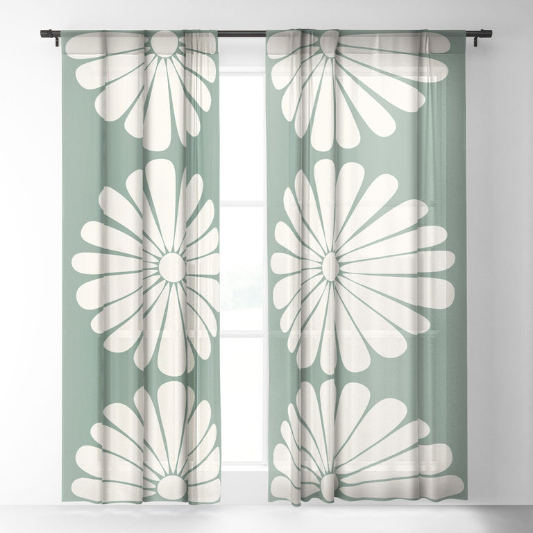 RETRO DAISY XX SHEER NON REPEAT WINDOW CURTAIN