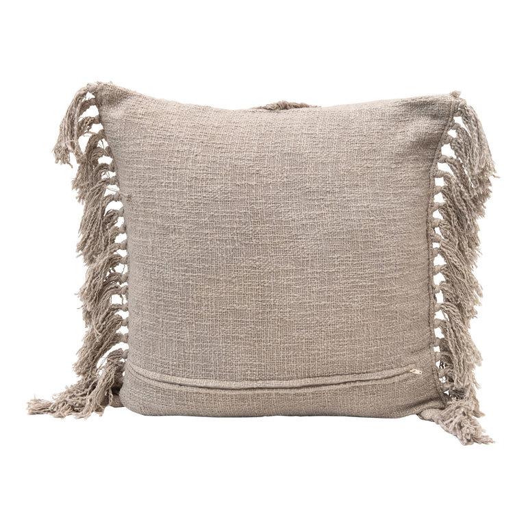 GREY TUFTED COTTON FRINGE PILLOW