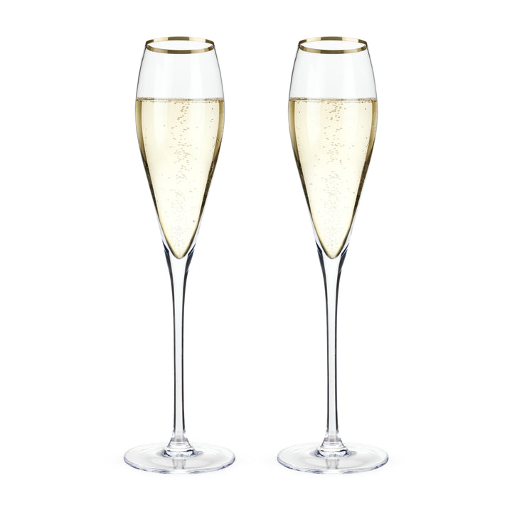 GOLD-RIMMED CRYSTAL CHAMPAGNE FLUTES