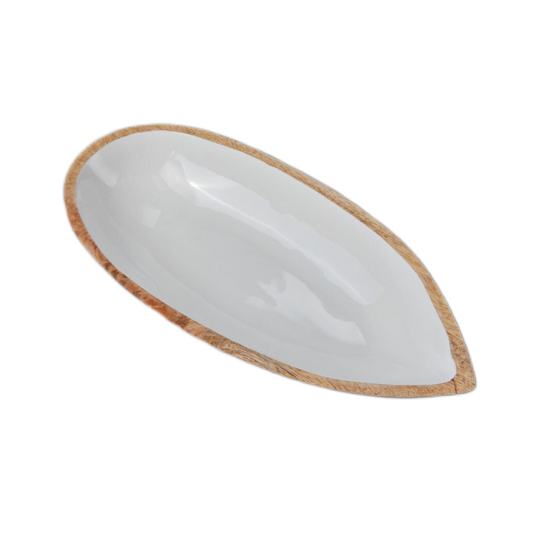 MANGO WOOD & WHITE ENAMEL OVAL DISH, SMALL | ENTERTAINING