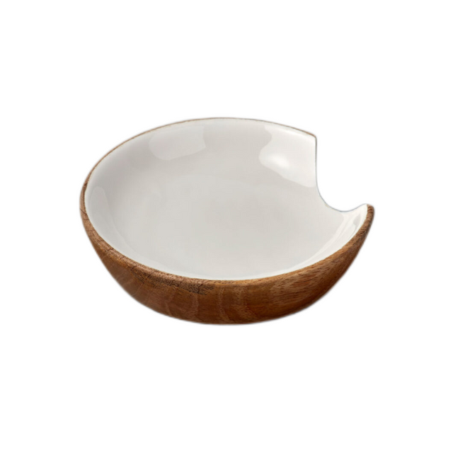 MANGO WOOD & WHITE ENAMEL SPOON REST | KITCHEN