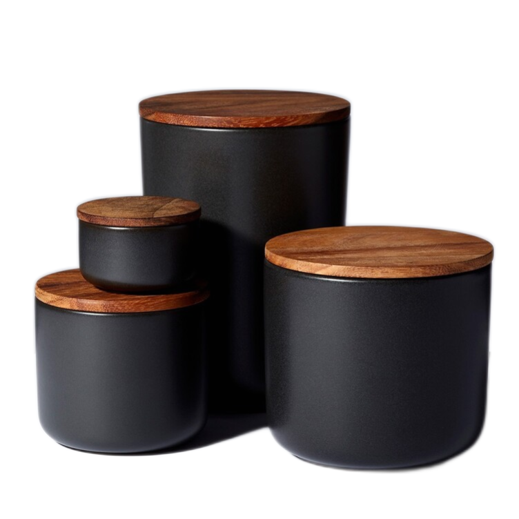 ACACIA LID BLACK STONEWARE