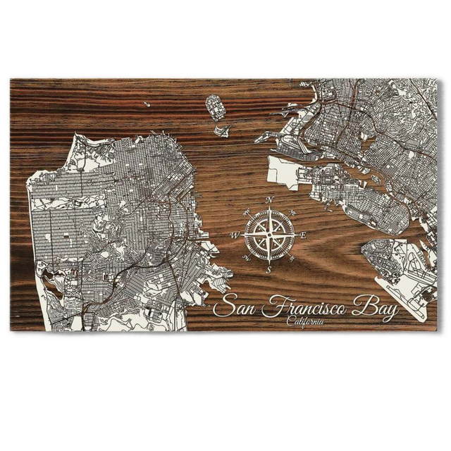 SAN FRANCISCO BAY MAP REAL WOOD WALL PANEL