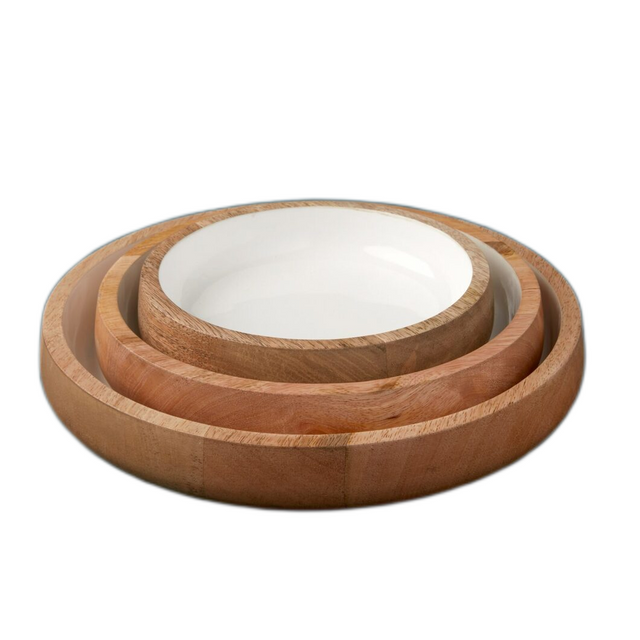 MANGO WOOD & ENAMEL NESTING BOWLS | ENTERTAINING