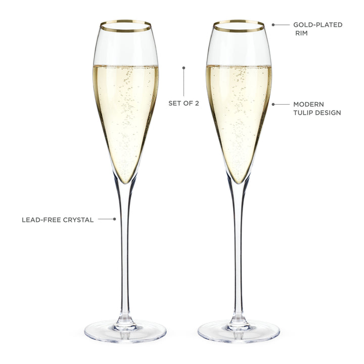 GOLD RIMMED CRYSTAL CHAMPAGNE FLUTES