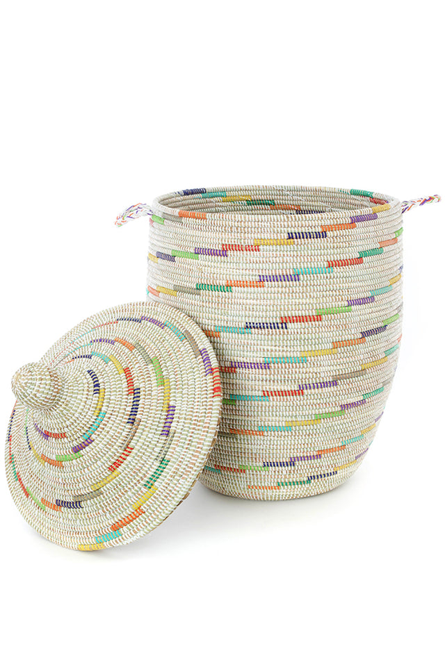 WHITE RAINBOW SWIRL BASKETS 26" (SENEGAL)