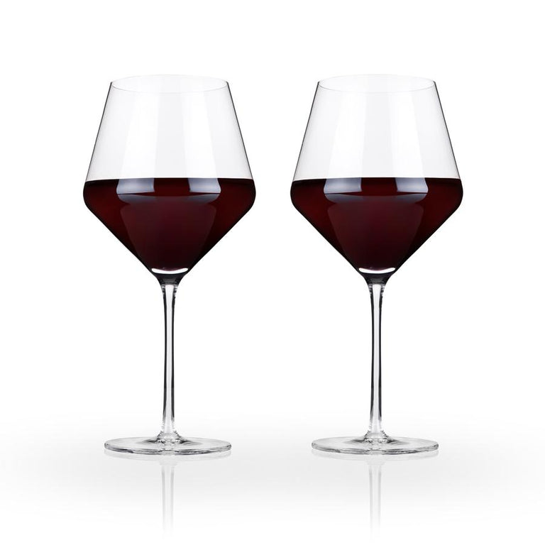 ANGLED CRYSTAL BURGUNDY GLASSES | COCKTAIL