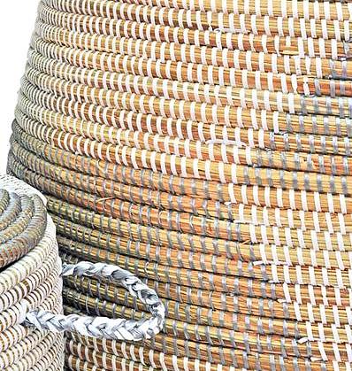 SILVER & WHITE HERRINGBONE BASKETS (SENEGAL)