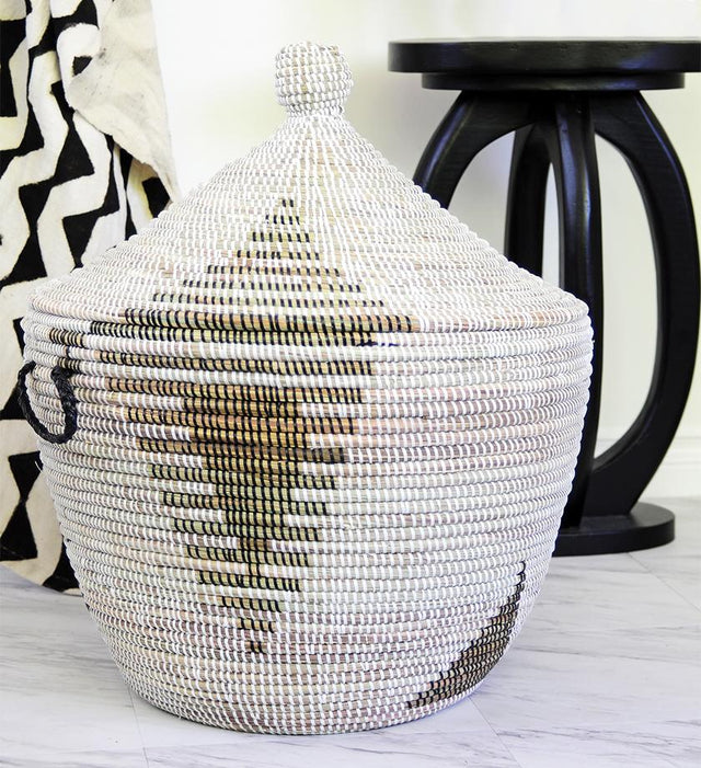 BLACK & WHITE DIAMOND CATHEDRAL BASKET (SENEGAL) | STORAGE