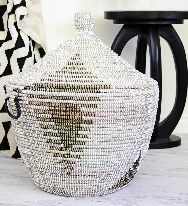 BLACK & WHITE DIAMOND CATHEDRAL BASKET (SENEGAL) | STORAGE