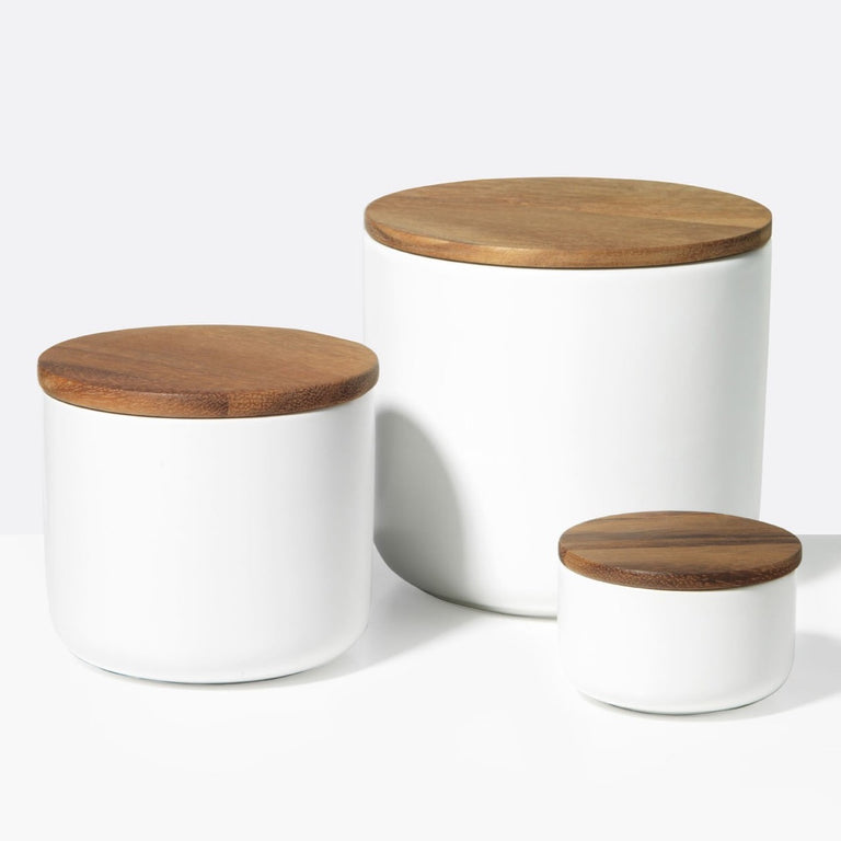 ACACIA LID WHITE STONEWARE | CONTAINER