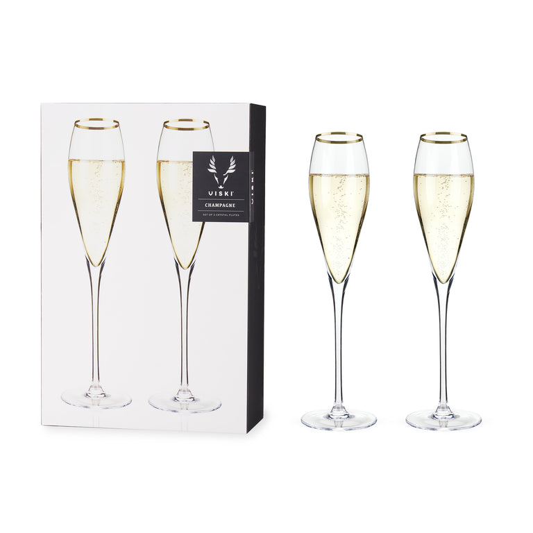 GOLD-RIMMED CRYSTAL CHAMPAGNE FLUTES