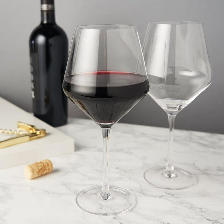 ANGLED CRYSTAL BURGUNDY GLASSES | COCKTAIL