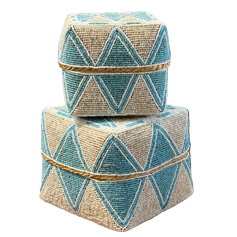 BLUE & WHITE DIAMOND BEADED BOXES (BALI ) | STORAGE