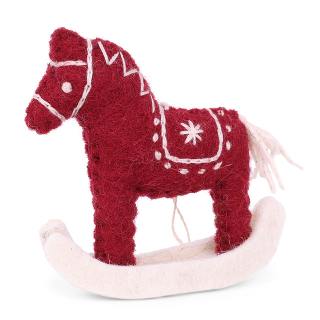 RED FELT ROCKING HORSE (NEPAL) | HOLIDAY