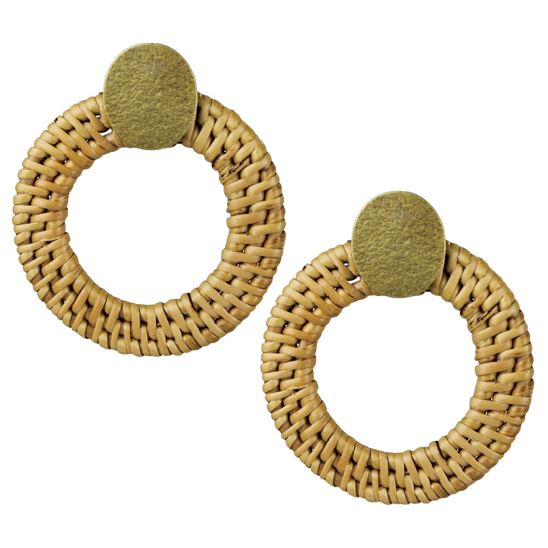 BISCAYNE POST EARRING WITH RATTAN HOOP | JEWELRY