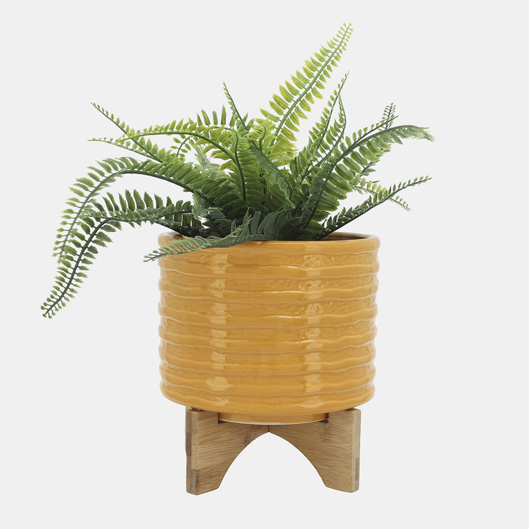 MUSTARD 8" RIBBED PLANTER & STAND | FLORA