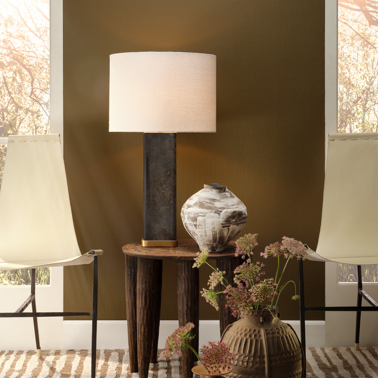 PRESTON TABLE LAMP, BURL WOOD