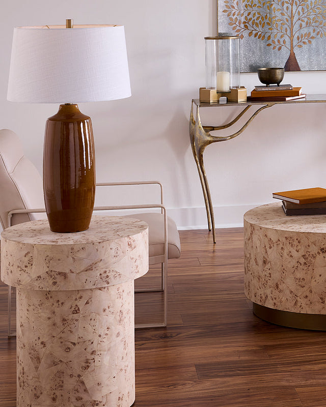CONFIGURATION SIDE TABLE, BLEACHED BURL WOOD