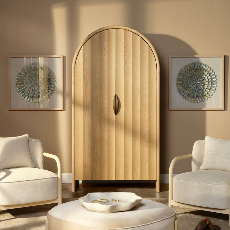 FLUTED ARCHED CABINET, PALE OAK