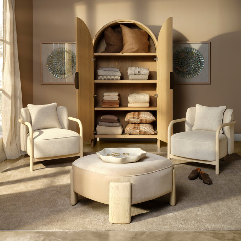 FLUTED ARCHED CABINET, PALE OAK
